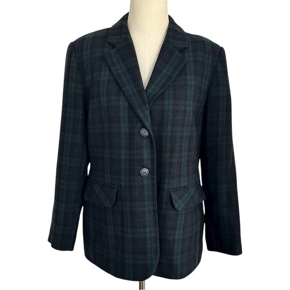 Sag Harbor Jackets & Blazers - Vintage Sag Harbor Black Watch Plaid Blazer Wool Blend Jacket Petite Sz L Preppy